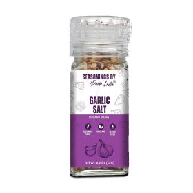 Pride of India Garlic Salt 2.3 oz (65 gm) w/ Convenient Grinder Cap Savory Pungent Tangy Taste | Himalayan Pink Salt Minced Garlic Mix | Vegan Gl