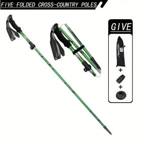 5-Section Collapsible Hiking Poles - Lightweight Trekking Poles With Secure External Lock, Adjustable Length, Sturdy - Ergonomic EVA Grip For Mou (Option: green)